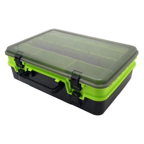 휴대용 낚시 도구 상자 2 레이어 핸들 보관 상자가있는 조절 가능한 디바이더가있는 파리에 투명 해수 플라이, 녹색, ABS