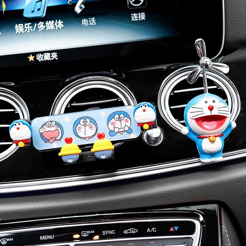 자동차 휴대전화 차량 적재 브래킷 여차용 만화 귀엽다 도라에몽 송풍구 휴대전화 내비게이션 고정 브래킷, 짤랑짤랑 이모티콘 브래킷+비행 짤랑짤랑