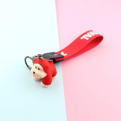 KORELAN아이디어 로고 작은 선물 열쇠고리 귀엽다 캐릭터 고릴라 벨트 선물 액세서리 자동차 열쇠고리, 진홍색