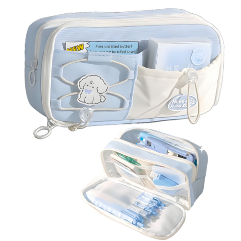 BDYP 가벼운 대용량 필통 패브릭 펜 파우치, 1개, 하늘