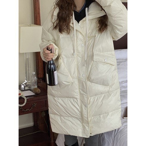 옐로우 타이 스탠드 칼라 자켓 여성 겨울 한국 스타일 느슨한 중간 길이 따뜻한 코트 Yr