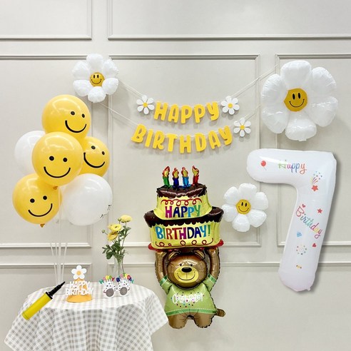 연지마켓 데이지 곰돌이 생일 파티 숫자 풍선 가랜드 세트, 7, 1세트, 베어 옐로우B 7