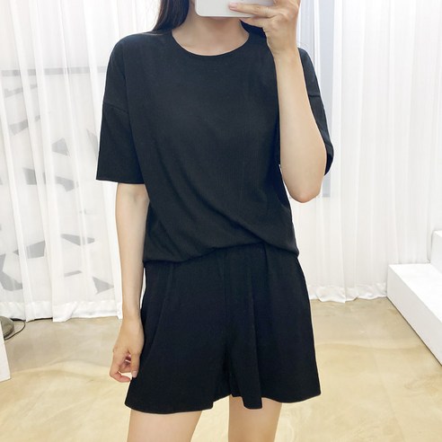 스토리원 여성 2pcs 하늘하늘 오버핏 반팔티 반바지 세트 RKWM-SET55