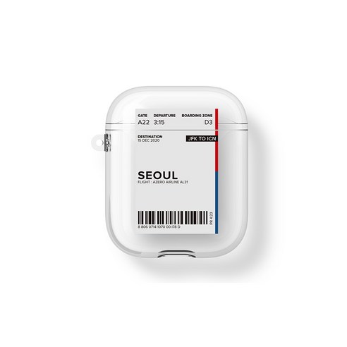 플래나 에어플레인 티켓 시리즈 에어팟 1 2세대 TPU 투명 케이스, 1. 서울, 그래픽