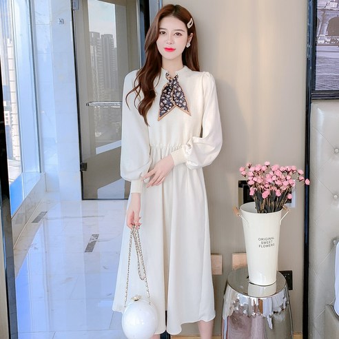 리얼 샷 가을 겨울 우아한 레이디 레이스 업 활 니트 스티치 미디 드레스 기본 스커트