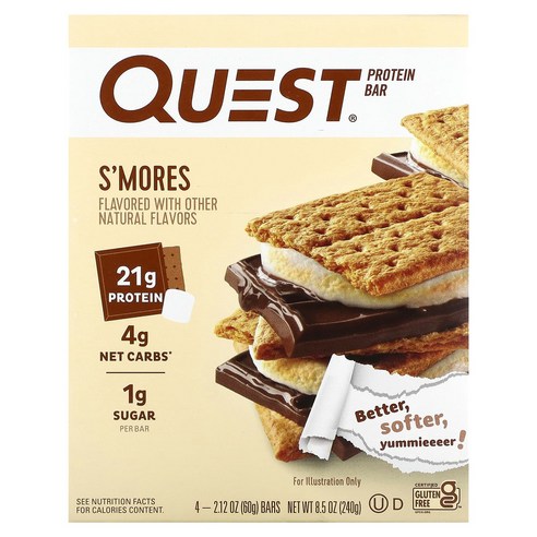 퀘스트뉴트리션 S’Mores 프로틴바 4개 세트 2.12 oz (60g) – 1팩 퀘스트뉴트리션 S’Mores 프로틴바 4개 세트 2.12 oz (60g) – 1팩