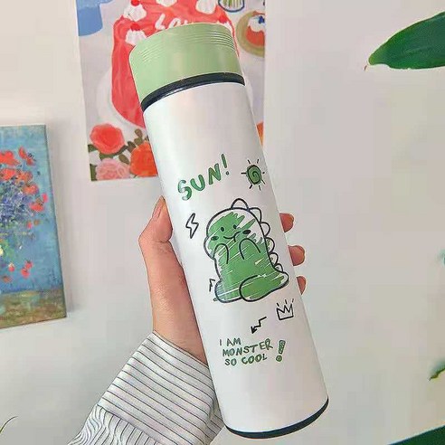 304 스테인레스 스틸 절연 컵 숙녀 한국어 버전 간단한 대용량 대용량 물 컵, 인슐레이션 컵(차배수 포함) 그래피티 그린-450ml