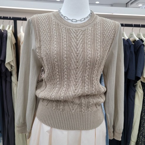 온앤온 니트배색 니트짜임 블라우스 njk3ap8020