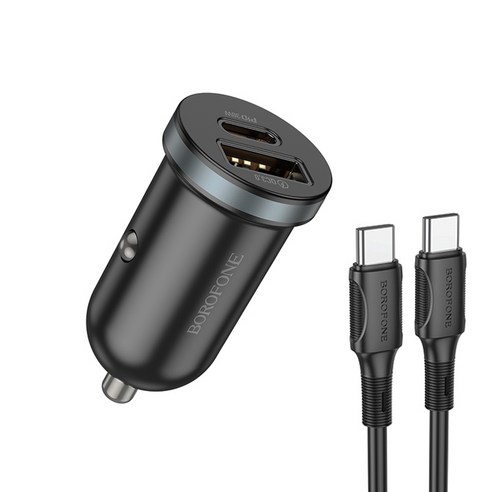 아이베리 보로폰 차량용 30W 듀얼 포트 PD3.0 PPS QC3.0 초고속 시거잭 충전기, 1m C to C 케이블 포함