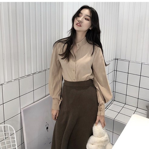 Cocoli 레트로 셔츠 소녀 셔츠 긴팔 홍콩 스타일 한국 느슨한 탑