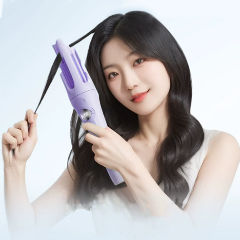 Keka 무선 자동 봉고데기 음이온 고데기 LED 디스플레이 4단계 온도조절 Type-C 충전식, 퍼플