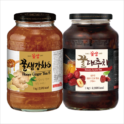 꽃샘 꿀생강차S1kg + 꽃샘 꿀 대추차1kg, 1세트