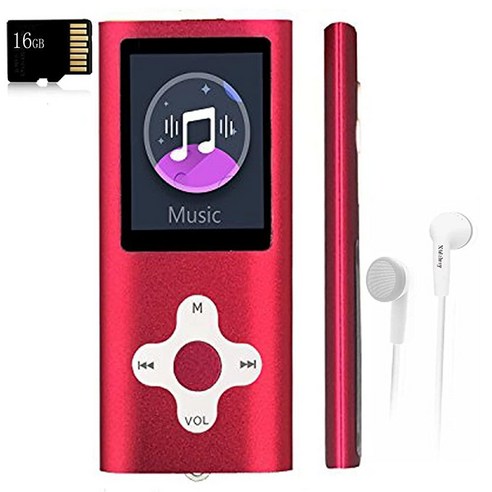 Mp3 Player Music Player with a 16 GB Memory Card Portable Digital Music Player/Video/Voice Record/FM, red