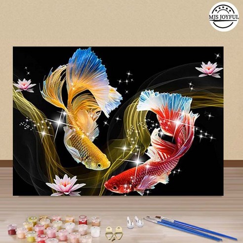 엠제이에스 명화그리기 50x40cm (캔버스형) DIY 유화 세트, KK27 행운 잉어랑 연꽃들