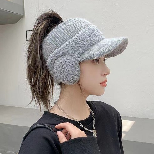 겨울 방한 골프 썬캡 따뜻한 여성 등산 모자 썬바이저, 1개, 그레이
