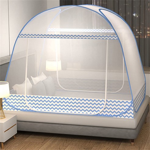 SAIVEINA 모기 해충 차단 바닥있는 원터치 모기장 침대모기장 150cmx200cmx150cm, 블루