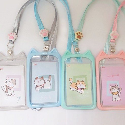 냥이 토끼 실리콘 사원증목걸이 학생증목걸이 카드목걸이 버스카드, 1개, 블루_목걸이