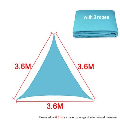 차양막 스카이 블루 모든 사이즈 방수 태양 그늘 돛 사각형 정원 테라스 캐노피 수영장 캠프 하이킹 마당, 19 3.6x3.6x3.6m