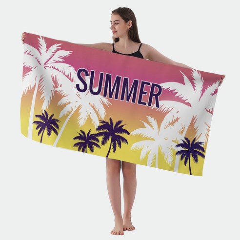 여름 휴가 물놀이 해변 계곡 워터파크 극세사 비치타월 빅사이즈 대형 수건 타올 150cm x 75cm, 1개, 썸머화이트야자수