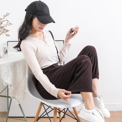 미미캐츠 베이직 골덴 조거 밴딩팬츠 - 봄/가을용 여성용 팬츠