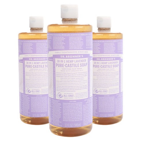 닥터브로너스 18-in-1 헴프 퓨어 카스티야 비누 라벤더 향, 946ml, 3개