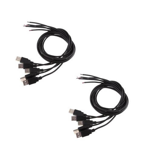 2x 5pcs Diy Usb 2.0 수 커넥터 2 핀 2 와이어 케이블 커넥터, 100cm, 검은 색, 플라스틱