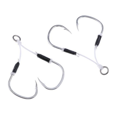 2 pcs 낚시 보조 후크-지그 헤드 후크 바다 낚시 태클 루어 스틸 지그 지그 후크 태클 민물 바닷물-크기, 실버, A, 탄소강