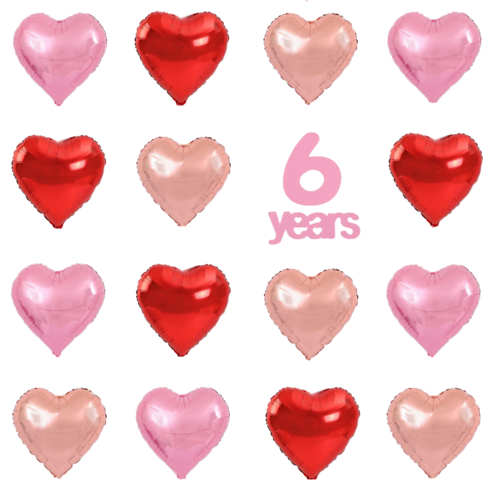 파파 파티 하트 풍선 세트 기념일 생일 포토월 DIY, 1세트, 레드6/핑크6/로즈골드6 + 6years