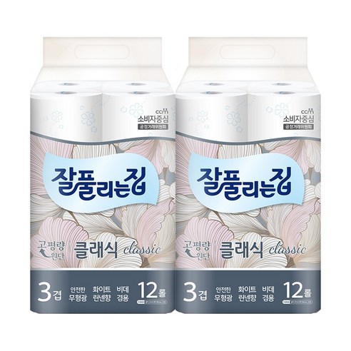 잘풀리는집 클래식 롤화장지 27m, 12롤, 2개