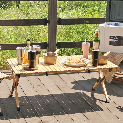 레벤픽 우드롤테이블 감성캠핑 접이식우드테이블 간편 야외 휴대용 홈캠핑테이블 차박 가방포함 높이조절 경량 캠핑테이블