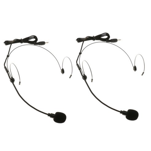 2팩 JY-528 단방향 콘덴서 헤드셋 헤드 마운트 3.5mm 모노 유선 마이크, 3.5mm 직각, 블랙, 플라스틱