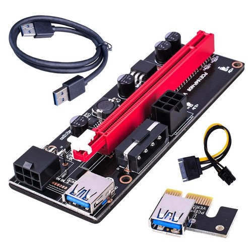 Sunlink 1Pcs PCI-E pcie 라이저 009S 익스프레스 1X 4x 8x 16x 익스텐더 듀얼 6핀 PCI E 어댑터 카드 SATA 15핀 BTC 광부용, black