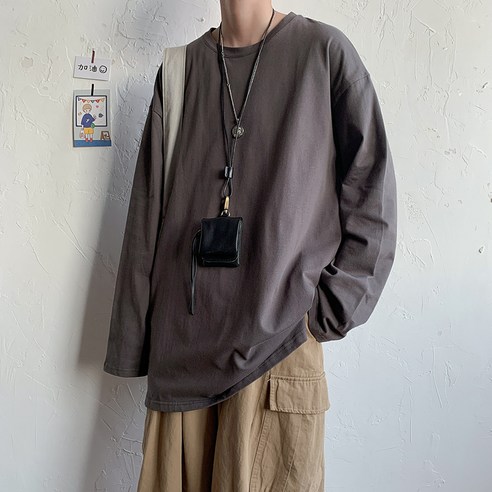 DFMEI 단색 긴팔 티셔츠 남자의 홍콩 스타일 유행 브랜드 Ins 느슨한 봄과 가을 한국어 스타일 유행 캐주얼 화이트 셔츠