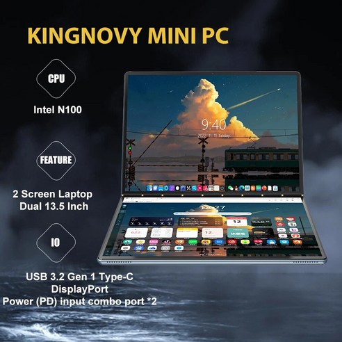 Kingnovy L13 12 세대 인텔 N100 2 스크린 노트북 듀얼 135 인치 25K 터치 IPS 16G DDR5 윈도우 11 요가 태블릿 PC in 1