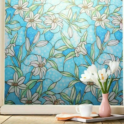 3D 정적 집착 창 필름 꽃 스테인드 글라스 스티커 접착제 장식, 40X100cm, 보여진 바와 같이