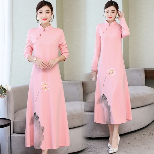 Cheongsam 드레스 가을 겨울 새로운 중국 스타일 여성복 복고풍 선종 당나라 슬리밍 선종 여성용
