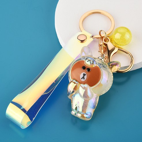 워안 아크릴 기포 곰 열쇠고리 만화 카우보이 곰 열쇠고리 자동차 책가방 걸이 작은 선물, 노랑, 황색
