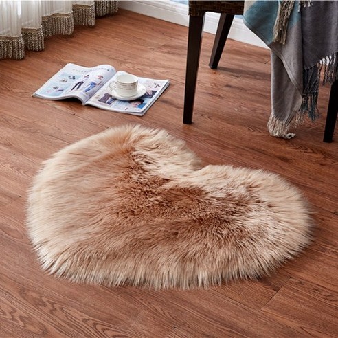 오스트레일리아 모조 양털 하트 카펫 바닥 깔개 벨벳 복숭아 하트 방석 귀여운 공주방 장식, 카키