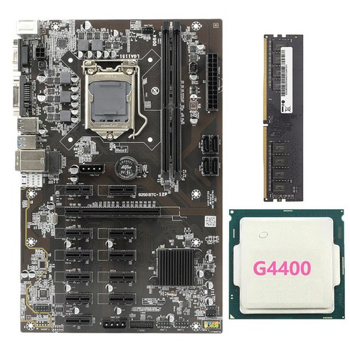 BTC-B250 광업 마더 보드는 12 GPU LGA1151 + G4400 CPU + DDR4 8G 2133MHz 메모리 스틱을 지원합니다., 보여진 바와 같이, 하나