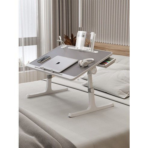 접이식 리프트 테이블 침대위 작은 간이 책상 노트북 USB 다용도 베드트레이, H