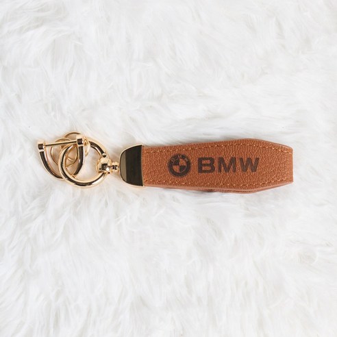 비탈로 자동차 로고 양면 각인 가죽 스트랩 키링 열쇠고리, 골드_브라운_BMW, 1개