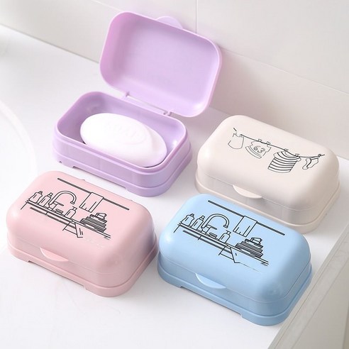 커버 프린트 꽃 향기 비누 상자 목욕 세면 비누 상자 다기능 목욕 플라스틱 여행 아스팔트 꽃 비누 상자, 핑크/핑크, 13*13cm