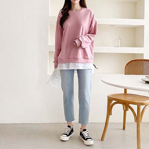 데일로엔 여성용 밑단 티 레이어드 여성 맨투맨 긴팔 티셔츠