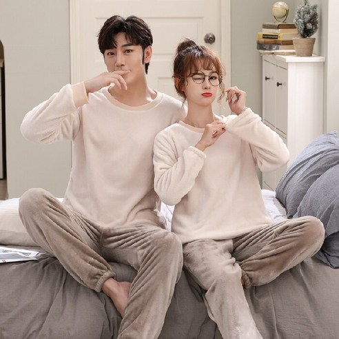 FANSYLI 2022 봄 남녀 커플 긴팔 잠옷 실크 잠옷 순면 잠옷 여성 수면 상의 하의2542 1G