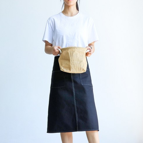 반신 식당 앞치마 데님 프린트 커피 셰프 우유 다방 주방 요리사 요리 허리둘레 남녀 작업복, 검정색