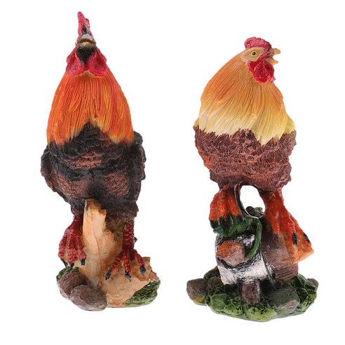요정 정원 장식 DIY를위한 2PC 창조적 인 수지 동물 모델 치킨 피규어, 설명, Milticolor