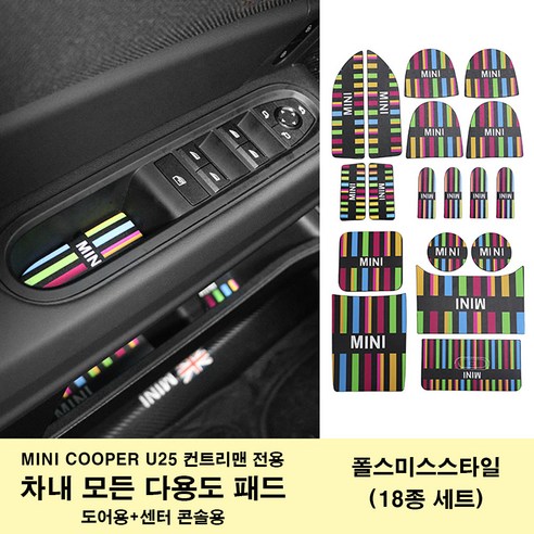 미니쿠퍼 3D 무늬 가죽 다용도 보호 패드 전차 내부 보호용 U25 컨트리맨 전용 2025년식, 폴스미스 스타일(U25 18종세트), 1세트