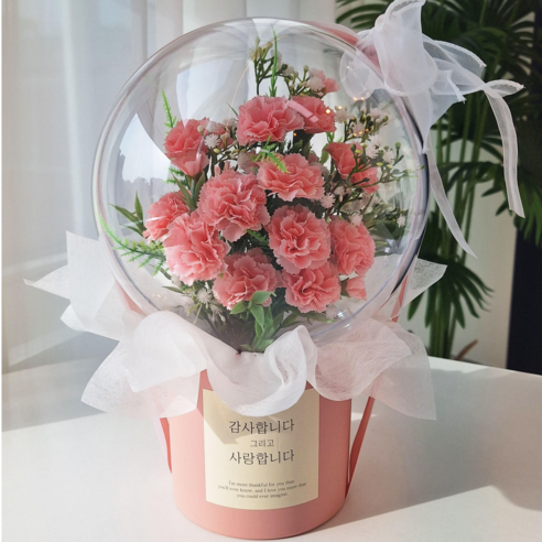 카네이션 풍선꽃다발 어버이날 스승의날 아크릴 꽃풍선 쇼핑백 무료구성, 러블리 살구핑크