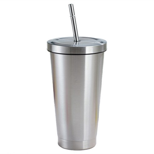 Deoxygene 밀짚 컵 스테인레스 스틸 304 더블 레이어 진공 절연 커피 자동차 휴대용 물 E, 1개, 스틸 컬러