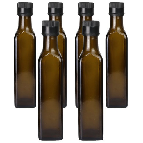 가인글로벌 사각오일250 엔틱갈색 유리병 오일스크류캡 블랙, 6개, 250ml